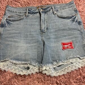 Judy Blue up-cycled Jean shorts. Mama Tried with Lace Trim. Size 2XL